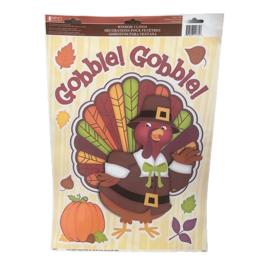 THANKSGIVING WINDOW CLING VINYL STICKER TURKEY HOLIDAY DECOR 10 Piece 2015 NOS!